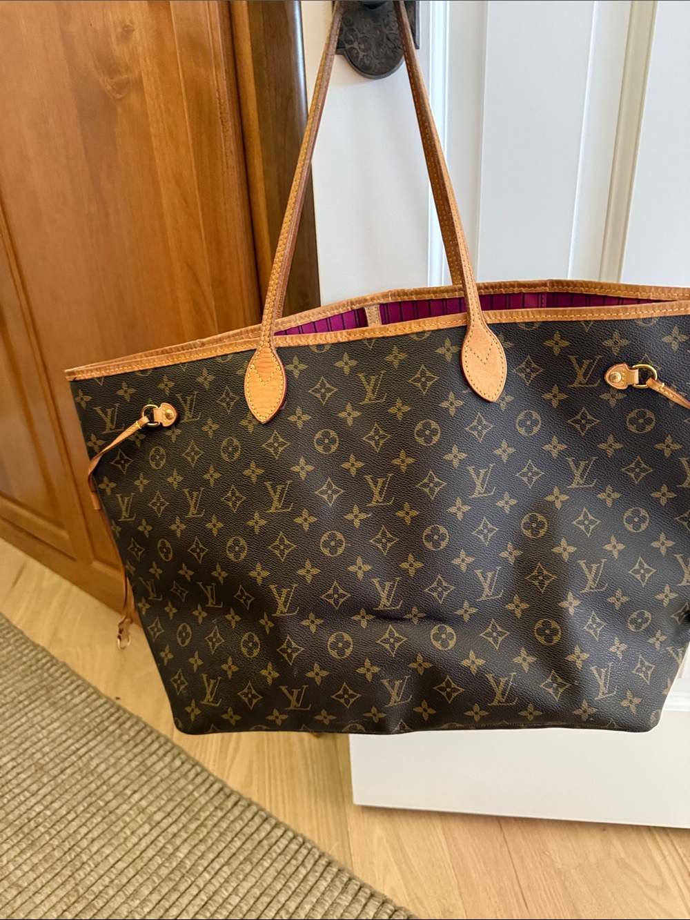 Louis Vuitton Brown Monogram Tote with Pink Interior Trim